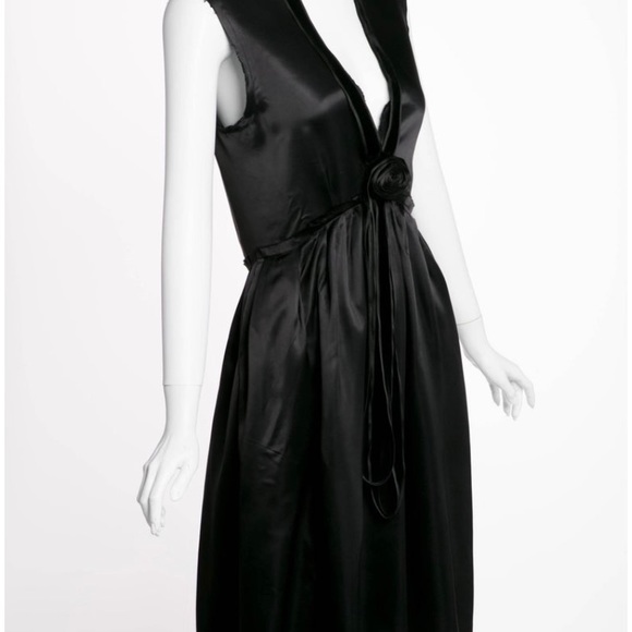 2005 Lanvin by Alber Elbaz Plunge Neck Black Satin Velvet Necklace Dress 38 - Picture 4 of 7